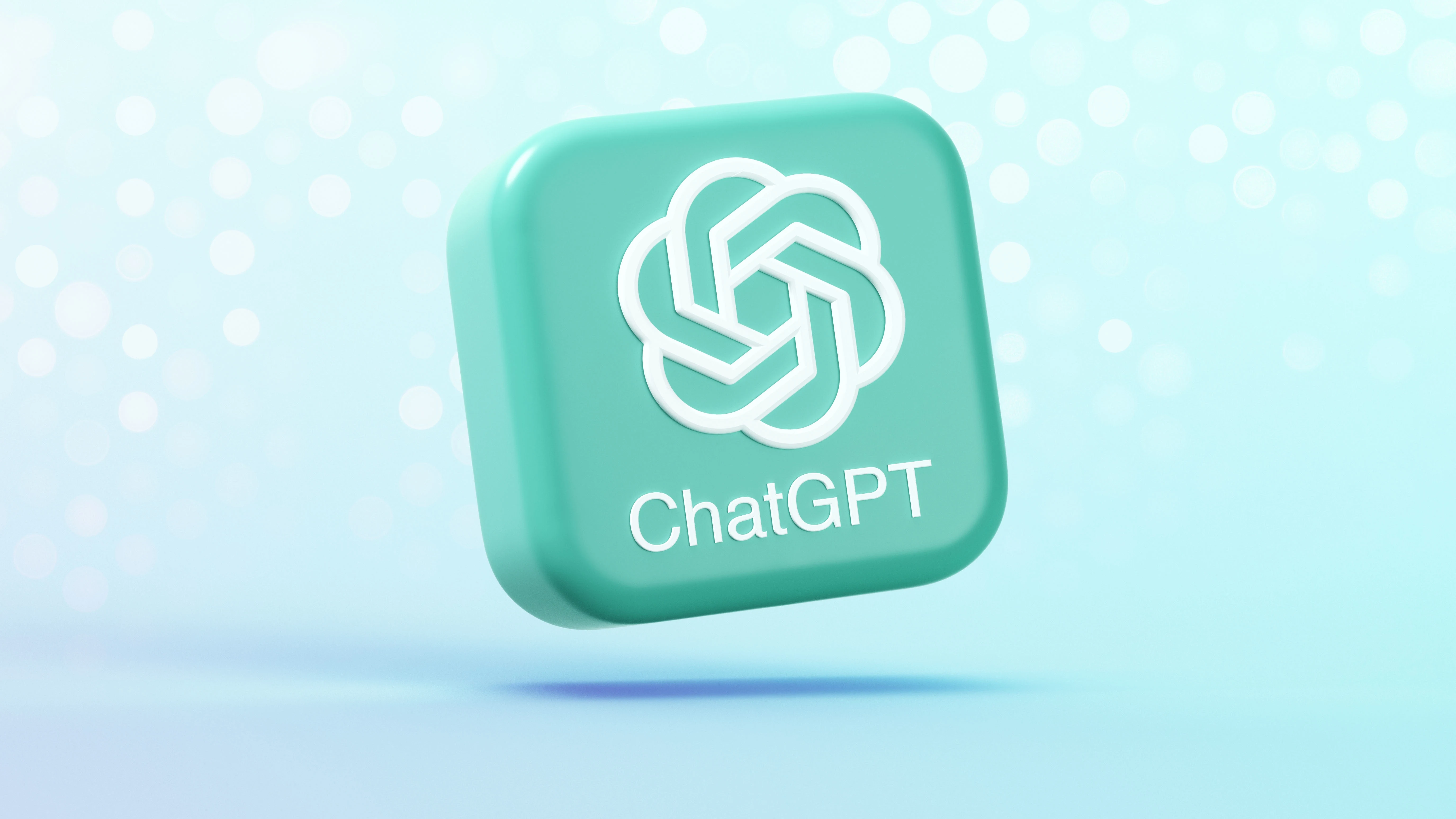 The ChatGPT app icon, OpenAI's knot mark in white on a teal rounded tile, with the ChatGPT wordmark below it.
