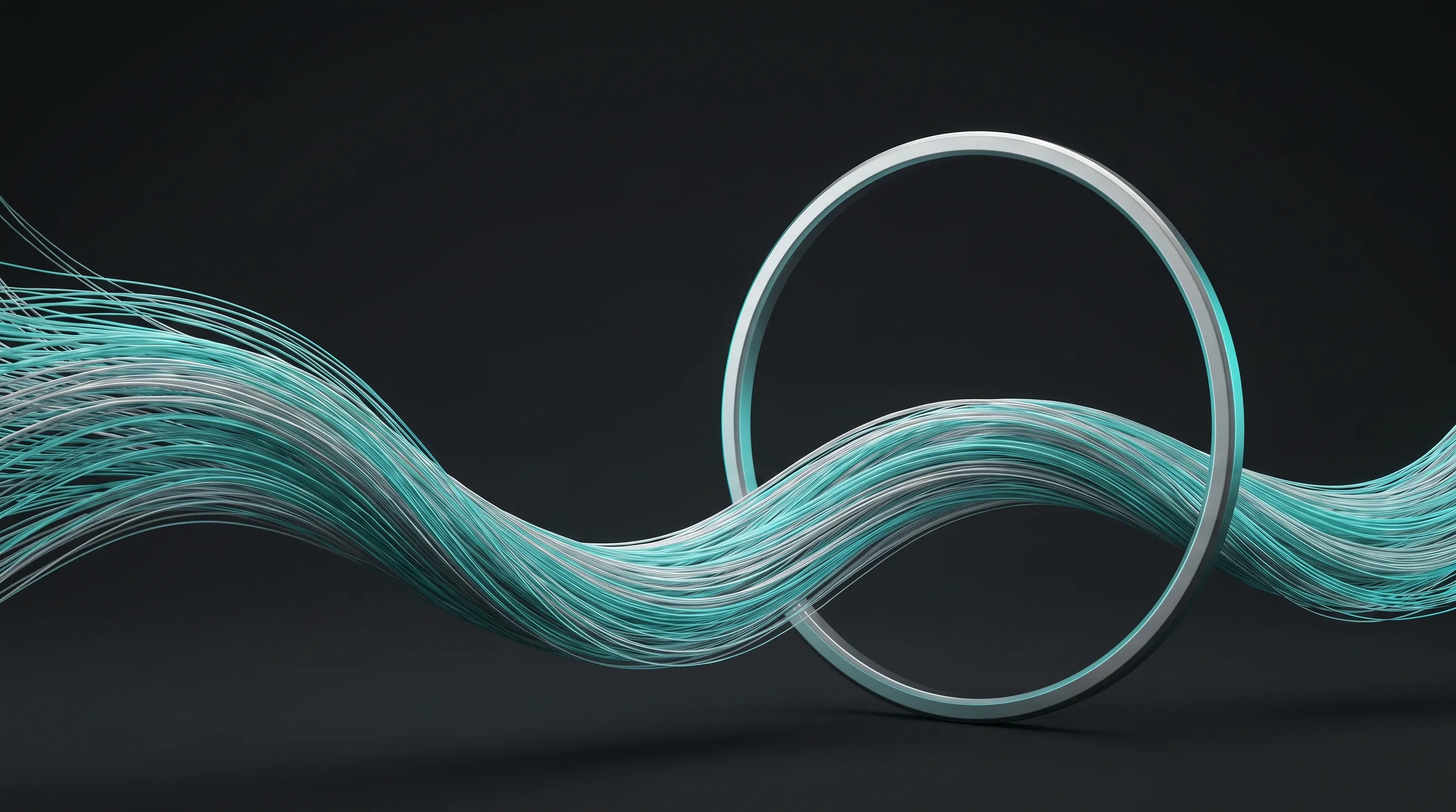 A single clean silk thread reaching toward a point of light