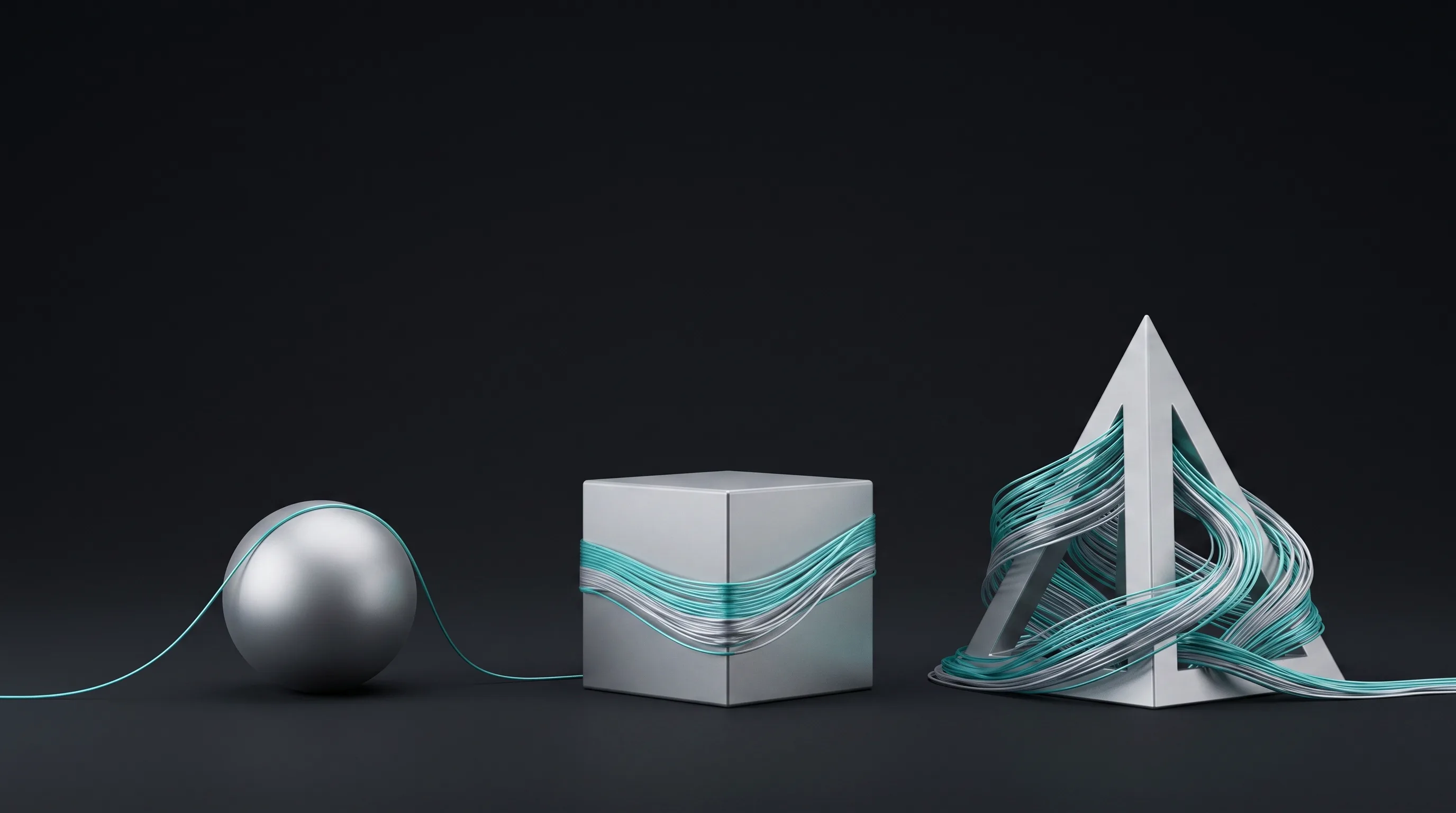 Three considered silk forms, the shapes of working together